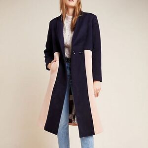 NWT Anthropologie THE ODELLS Halsey Colorblocked Wool Coat L
